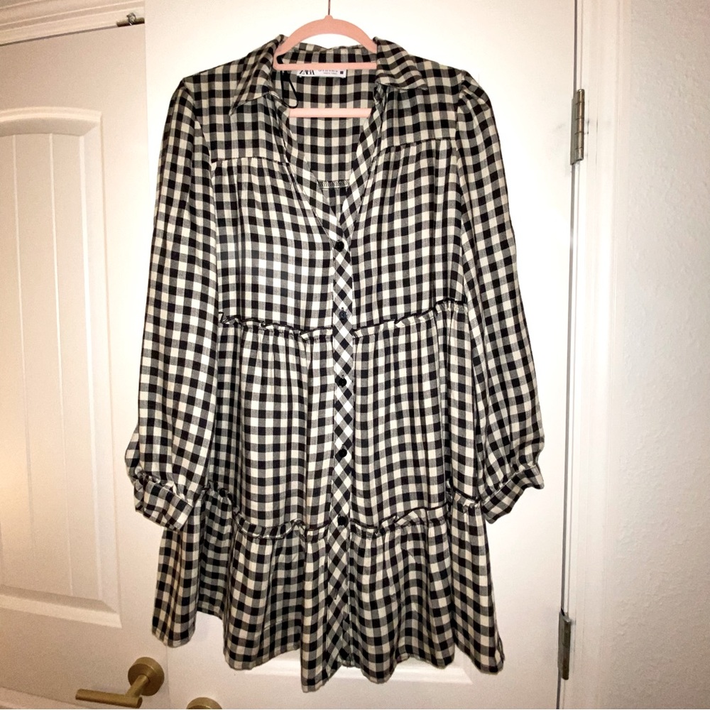 Zara black checkered flannel shirt dress size small. Super soft and comfortable.